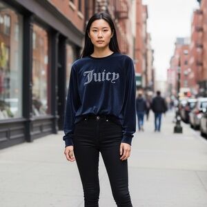 Juicy Couture Black Velour Long Sleeve Shirt Size Large